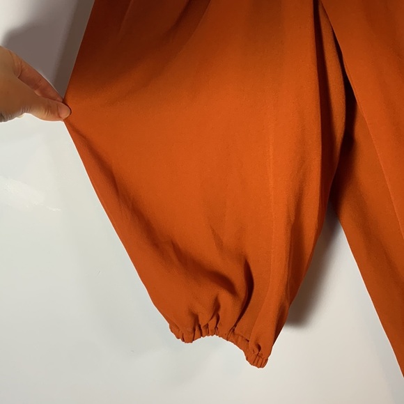 Nanette Leopre size XL rust orange Flowy puff sleeve button down blouse autumn - Picture 5 of 8